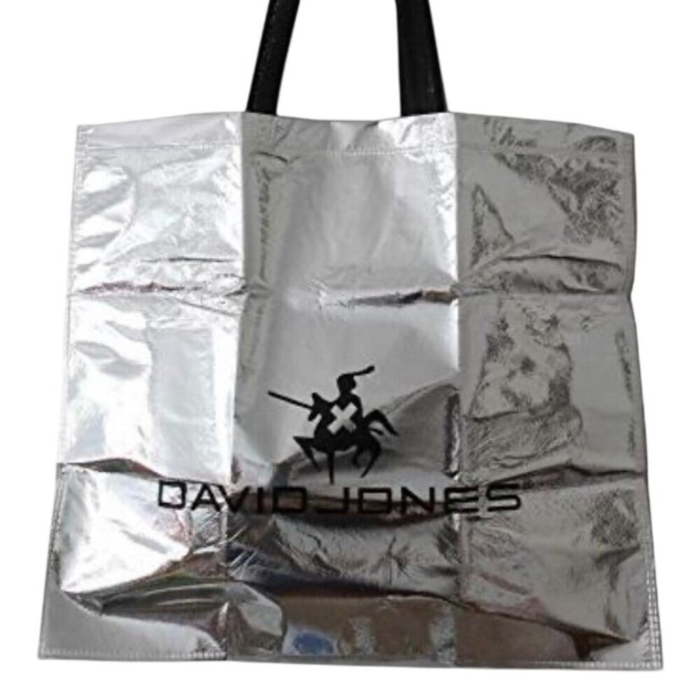 David Jones Glittering Non-Woven Tote Bag Silver Lightweight Eco-Friendly Shoppi
